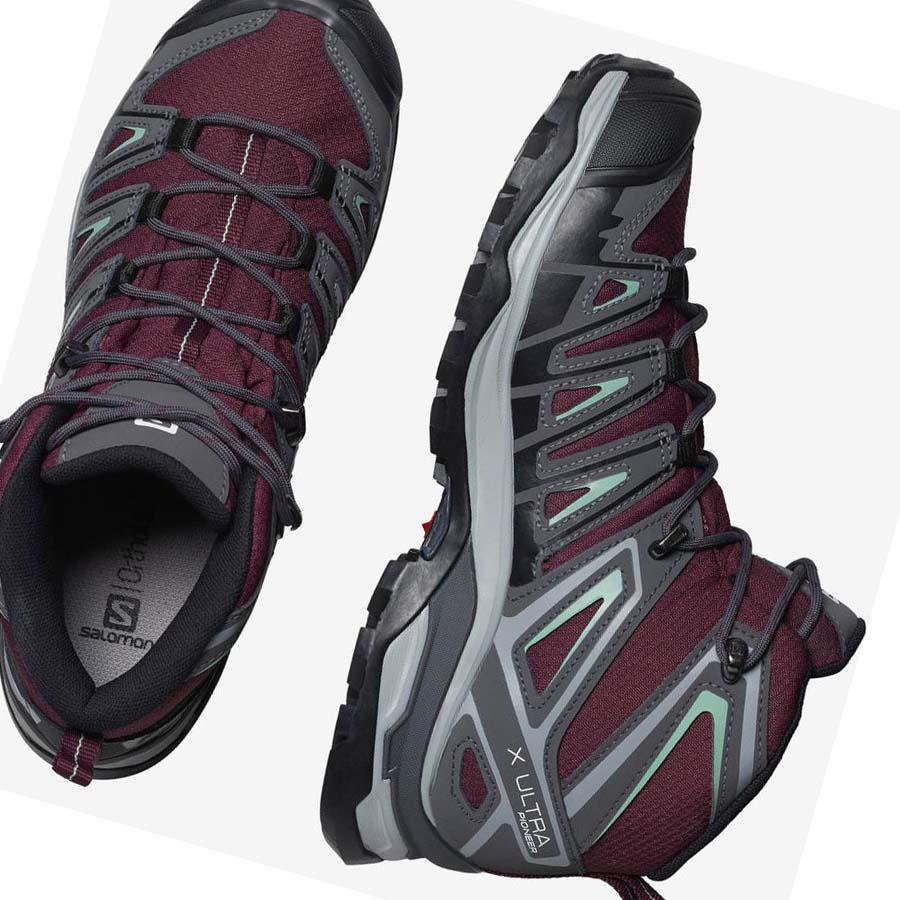 Salomon WoX ULTRA PIONEER MID CLIMASALOMON™ WATERPROOF Kadın Yürüyüş Ayakkabısı Kırmızı | TR 2793JPQ